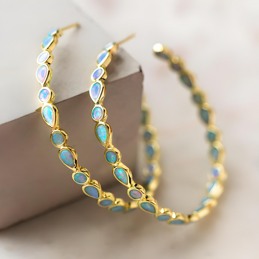 Donna™ Vintage Blue and Opal Golden Hoop Earrings