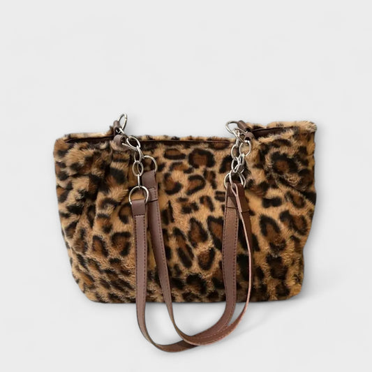Mika™ Trendy Leopard Print-Inspired Tote in Soft Faux Fur